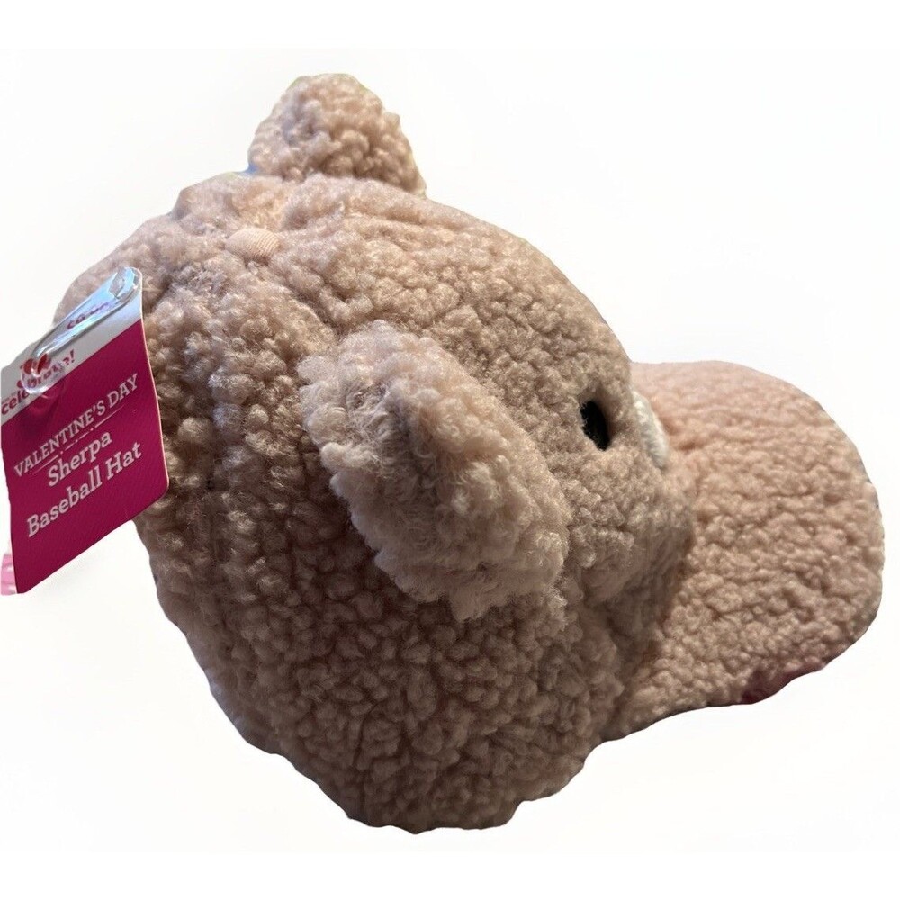 Celebrate Light Pink White Sherpa Bear Baseball Cap Hat Strapback OS Adjustable - Picture 4 of 6